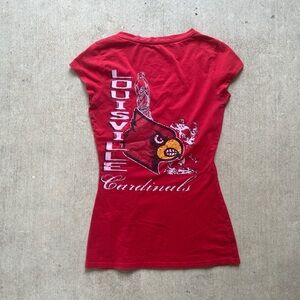 Majestic Louisville Cardinals Red V-Neck Tee with Logo